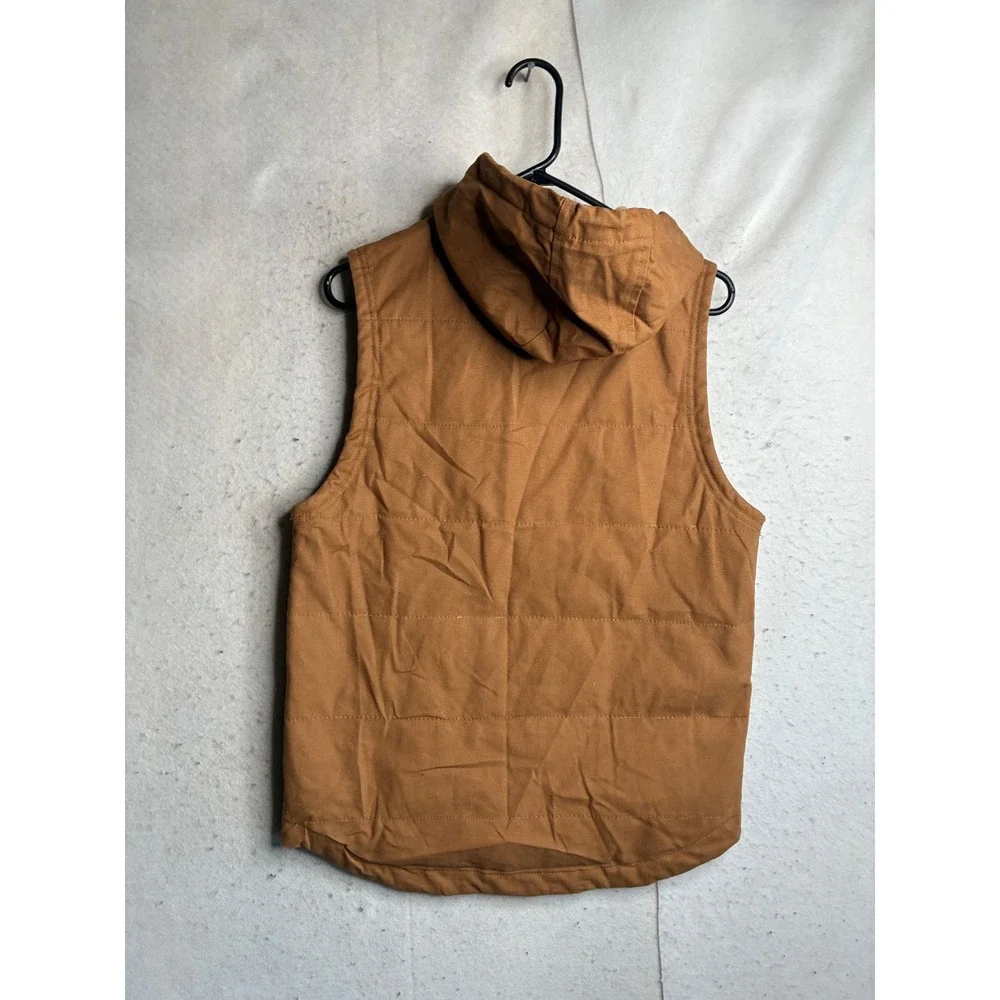 Wrangler Workwear Mens Small Brown Canvas Hooded Quilted Utility Vest 6299 WRG